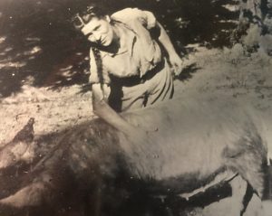 We raised hogs to eat. This is one of them, with my mother, Alice Cameron Stith.